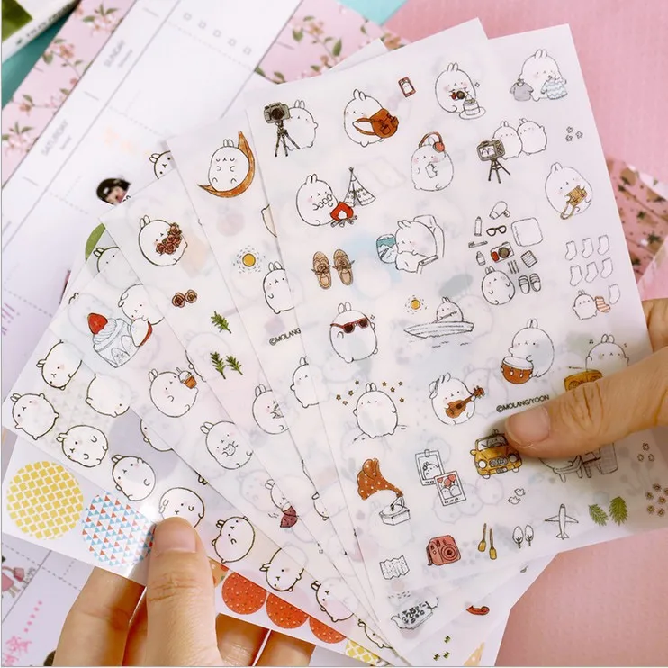Декоративные наклейки Kawaii Molang кролик из ПВХ для скрапбукинга ежедневника стикер