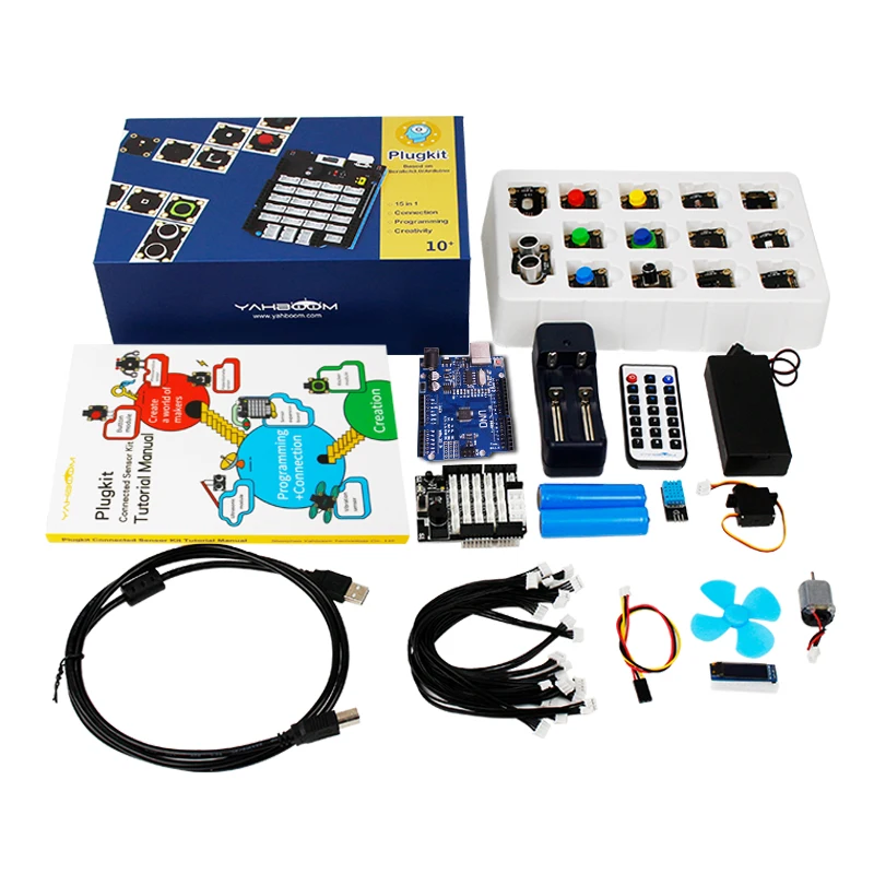 Yahboom Plugkit Connected Sensor Kit Compatible With UNO For Scratch 3.0 Programming APP Control the robot DIY Electronic Kit enlarge
