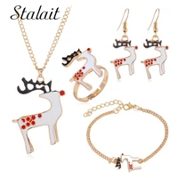 4 pcs cute christmas jewelry sets deer elk gold chain cartoon earrings necklace ring bracelet for women child