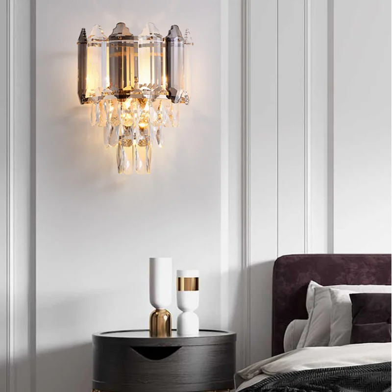 

Creative light luxury crystal wall lamp post modern minimalist living room background wall lamp bedroom corridor aisle bedside l