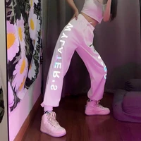 qweek techwear reflective sweatpants women harajuku jogging sports pants baggy street style oversize joggers trousers summer