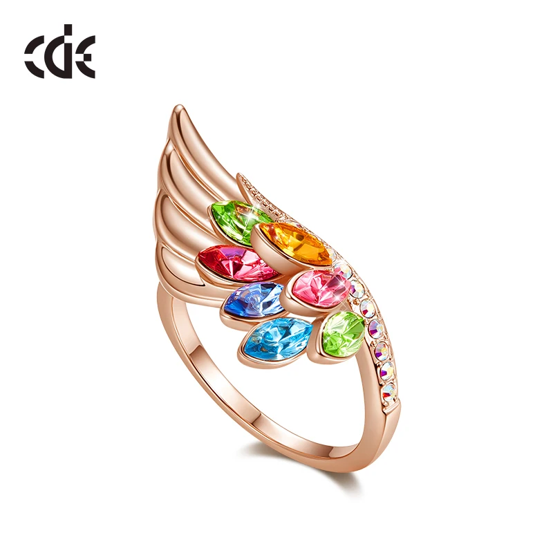 Cdyle Роскошные винтажные Изящные радужные Кристаллы Кольцо с перьями Феникса