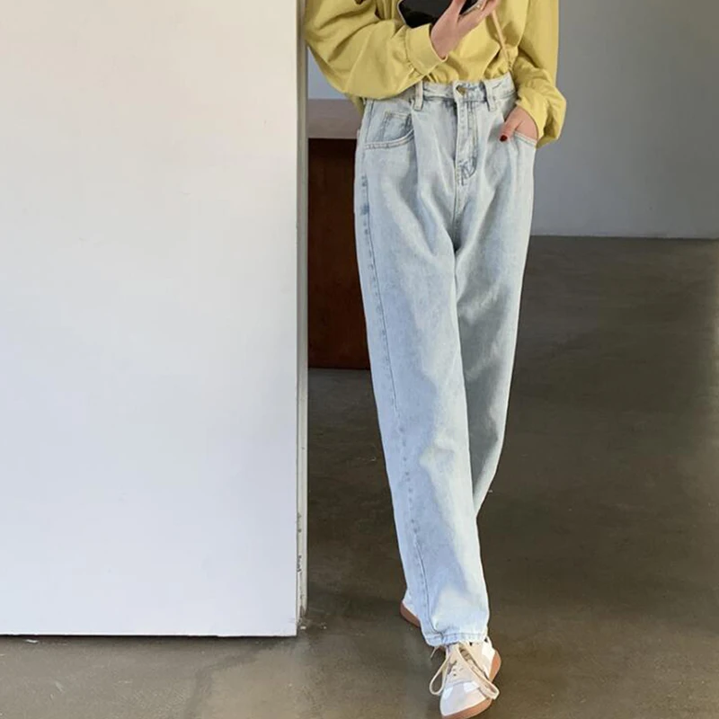 Джинсы женские плиссированные с высокой талией прямые свободные | Женская одежда
