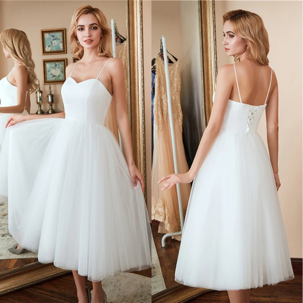 New Cheap Homecoming Dressed Short Prom Dresses Tea Length Two Tone White Top Sweetheart Neck with Straps Tulle Skirt Party Gown