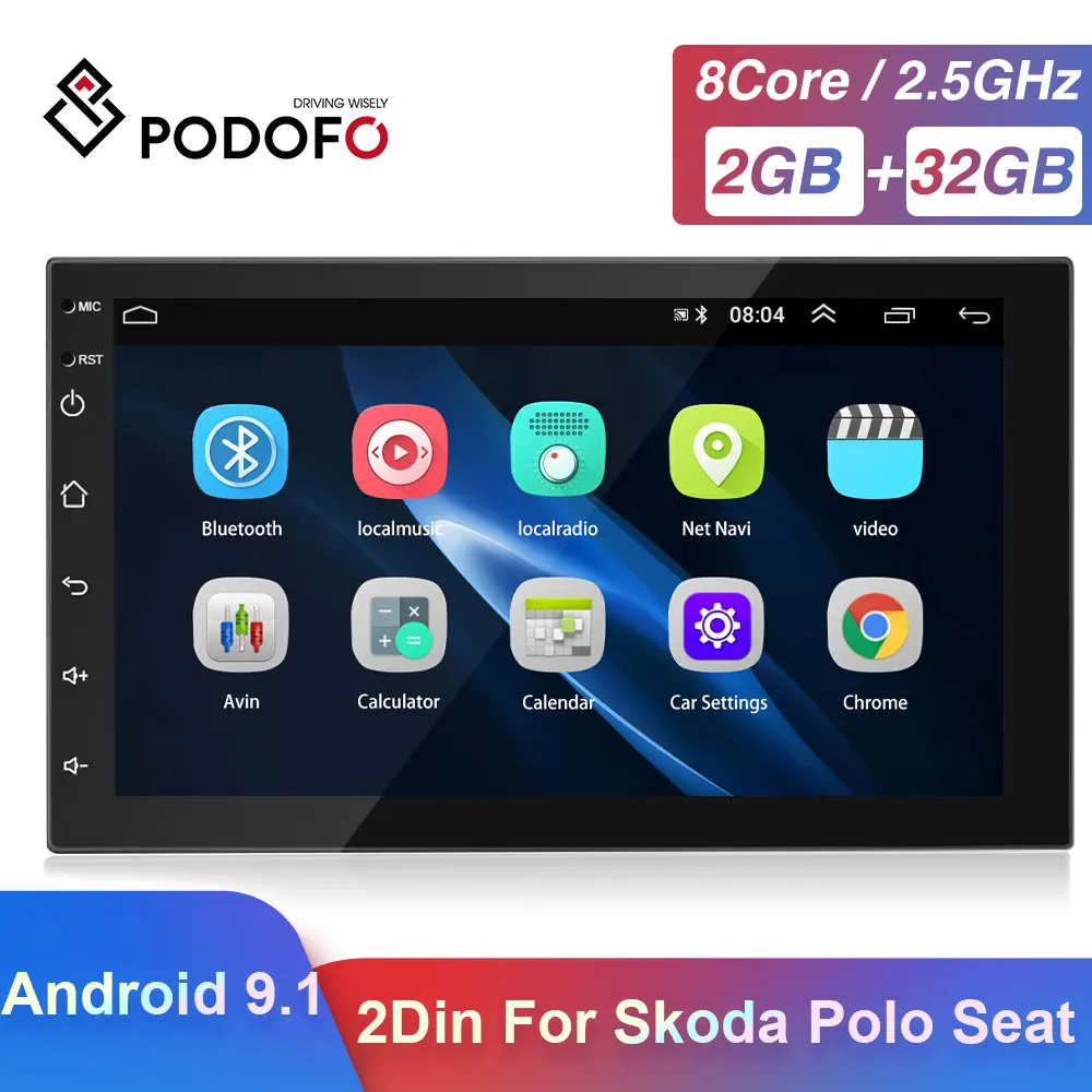 Podofo 2 Din Android 9 1 Автомобильный GPS мультимедийный видео плеер авторадио для VW Toyota Nissan