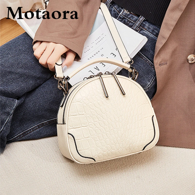 

MOTAORA Women Crocodile Shoulder Bag 2021 New Genuine Leather Top-handle Bag Ladies Luxury Design Small Round Bags For Female