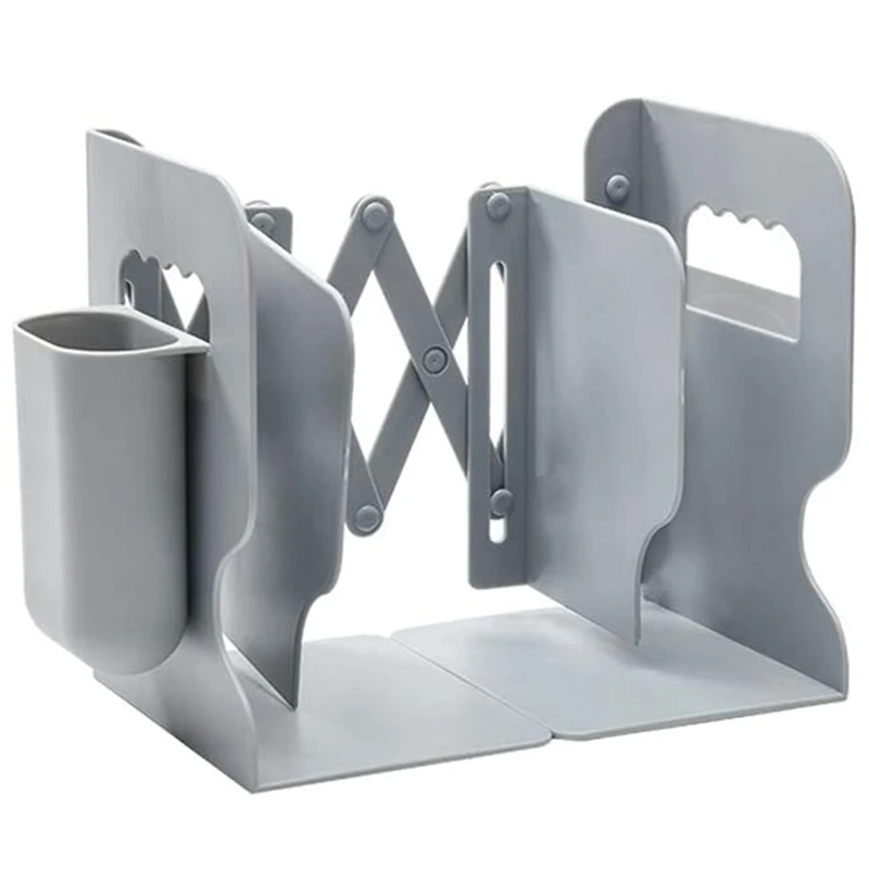 

Retractable Bookends for Shelves Bookshelf with Pen Holder,Duty Metal Holder Desktop Organizer Storage