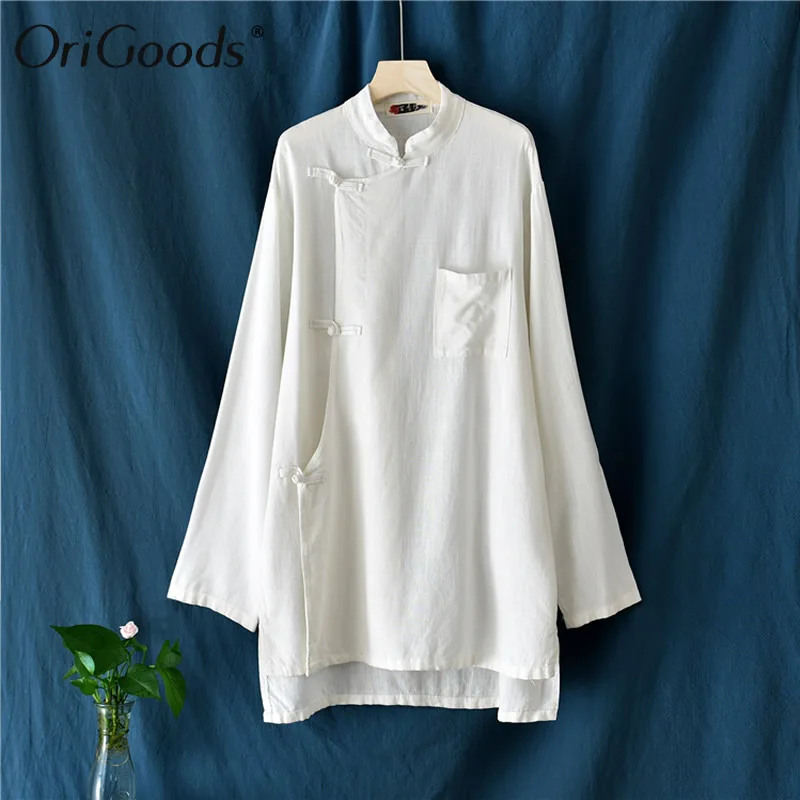 Оригинальная женская блузка с длинным рукавом в китайском стиле длинная рубашка