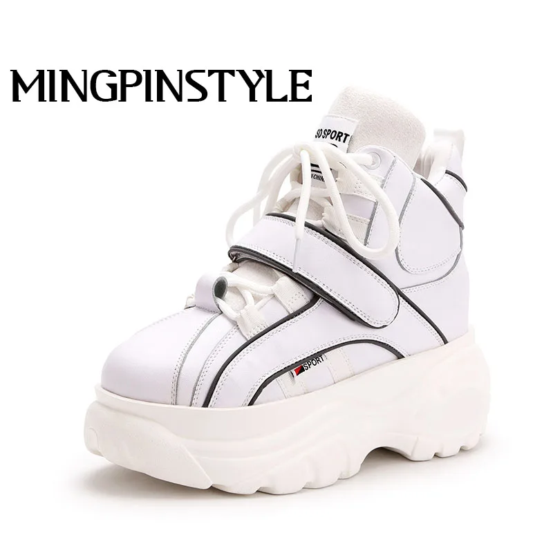 Модные женские кроссовки повседневные Сникеры на платформе черные туфли с