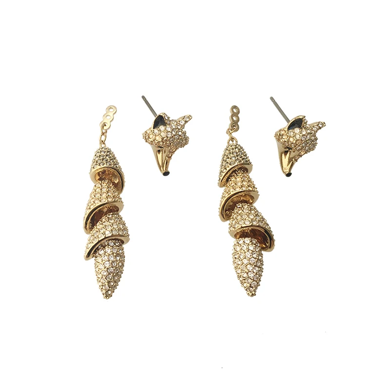 Высококачественные новые золотые серьги в форме лисы с кристаллами женские