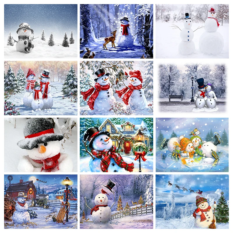 

ZOOYA 5D DIY Diamond Painting Snowman Winter Snow Diamond Mosaic Cross Stitch Embroidery Landscape Needlework Home Decoration