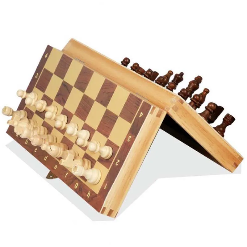 

Magnetic Wooden Chess Set Large Board With 34 Chess Pieces Foldable Travel Chess Set Chessmen Collection Portable Board Game