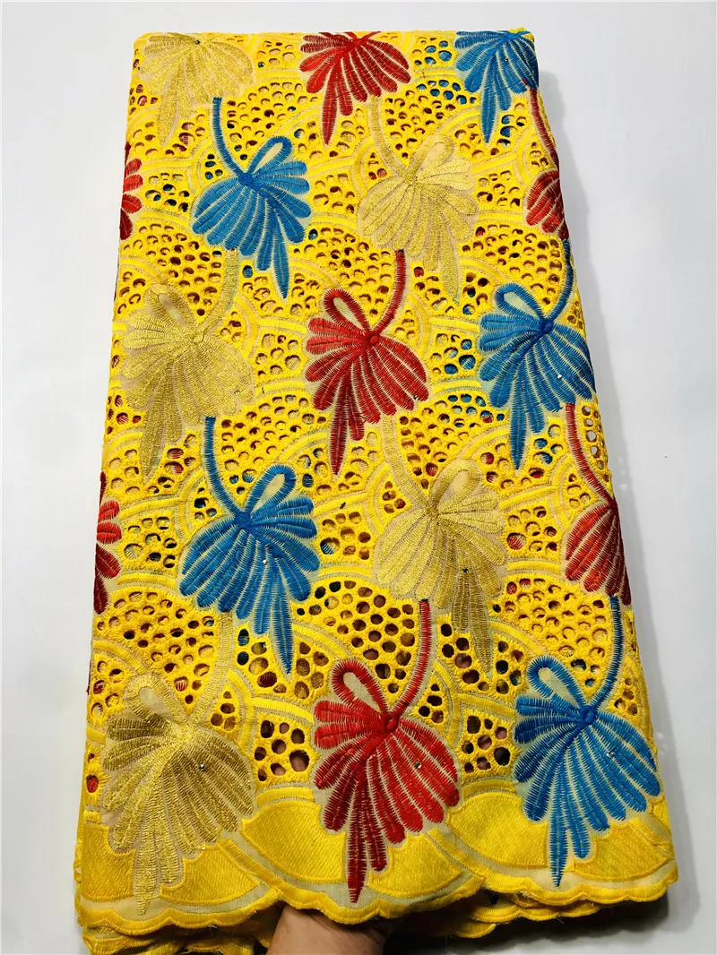 

Hole Embroidered nigerian lace fabric high quality lace swiss voile lace with stones 100% cotton lace sets for wedding cloth