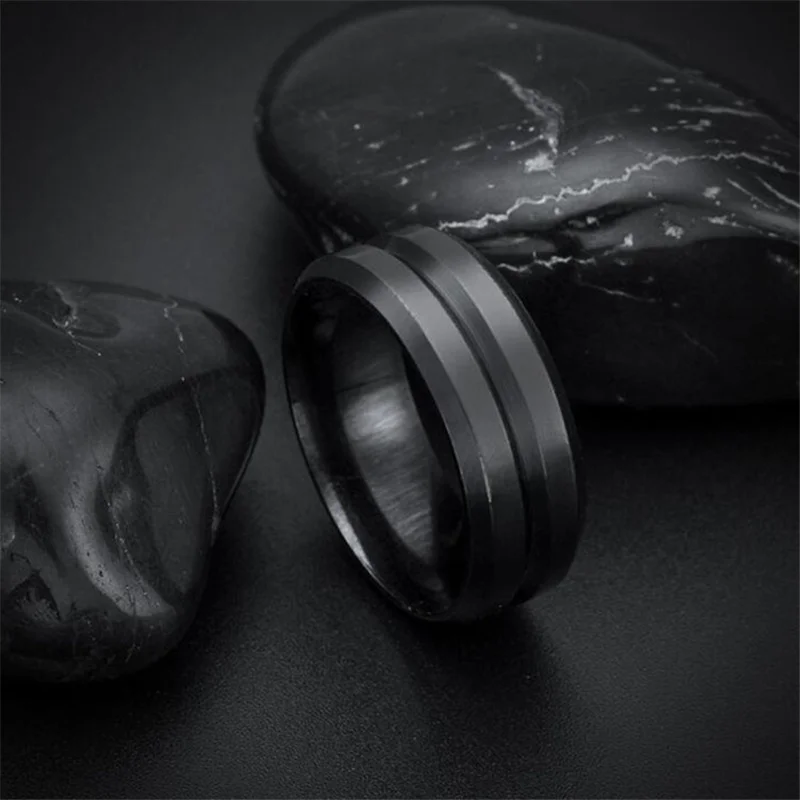 

Unisex Simple Round Black Ring for Men Classic Party Engagement Rings Jewelry Male Hand Accessories Size 6-13