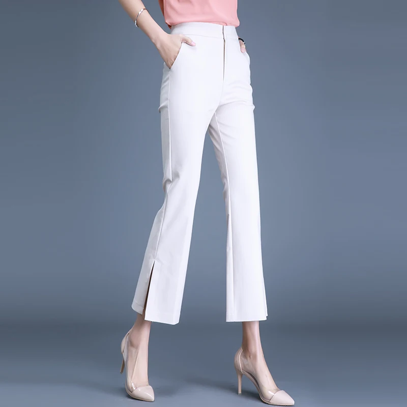 

Spring Autumn Split Pants Women Black/White Flare Pants Plus Size High Waist Trousers Ladies Slim Ankle-length Trousers M-4XL