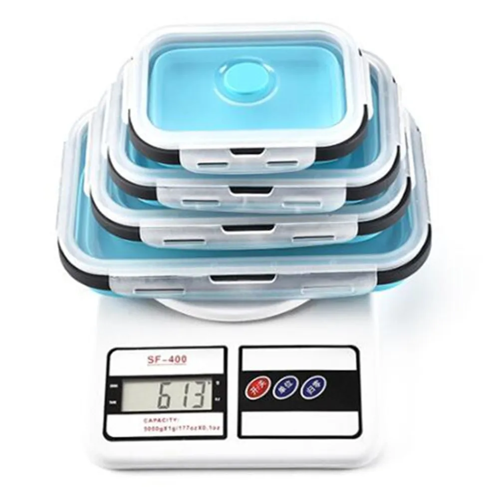 

4 Sizes Collapsible Silicone Food Container Portable Bento Lunch Box Microware Home Kitchen Outdoor Food Storage Containers Box