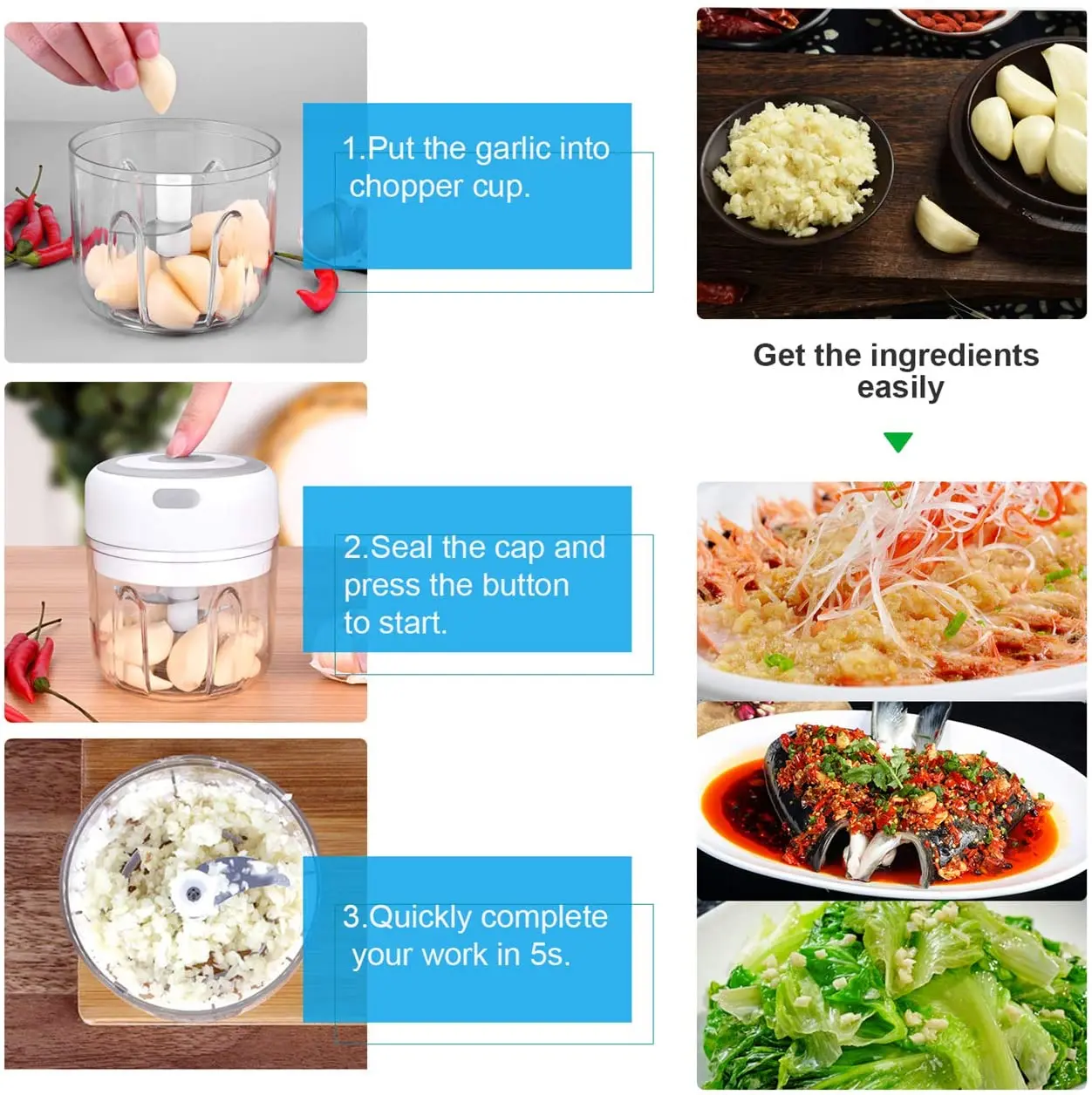 

Electric Mini Garlic Chopper Mini Food Chopper Electric Mini Onion Chopper with Two Blade Vegetable Chopper Mini Chopper for Ga