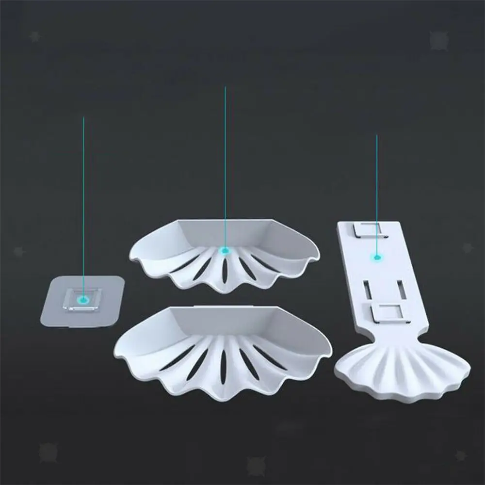 

Bathroom Shower Soap Box Dish Storage Shell Shaped Soap Dish Self-Adhesive Double Soap Tray ABS Plastic