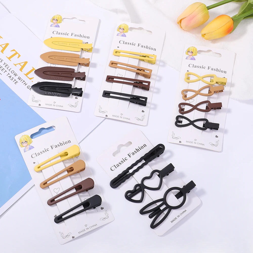 

3/4PCS/Set New Women Girls Seamless Heart Geometric Alloy Hairpins Simple Hair Clips Headband Barrette Headwear Hair Accessories