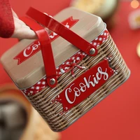 new large straw print pattern hand held metal storage box portable biscuit chocolate candy tin box for wedding birthday gift box