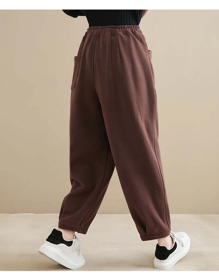 Winter New Trendy Warm Fleece Thick Oversize Loose Casual Trouser Women Solid Color Elastic Waist Versatile Premium Sweatpants