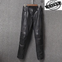 mens leather fashion pants genuine cowhide mens pants motorcycle jeans trousers spring autumn 2021 pantalon homme lw5230