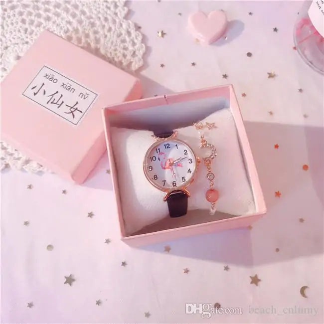 

Watch + Bracelet + Gift Box! 2020 Women Fashion Watches PU Leather Band Watches Quartz Sweet Cute WristWatches Watch Wrist Watch