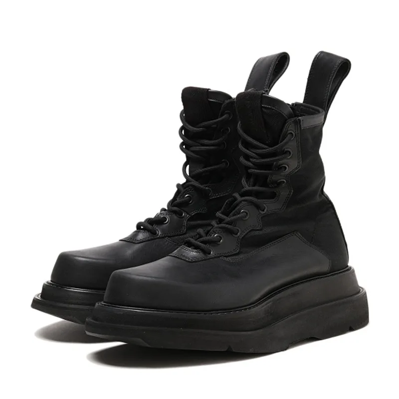 

Height Increase Boots Men Winter Thick Heel Army Shoes Platform Man Black Warm Fur Motorcycle Boots Couple Botas Hombre 2A