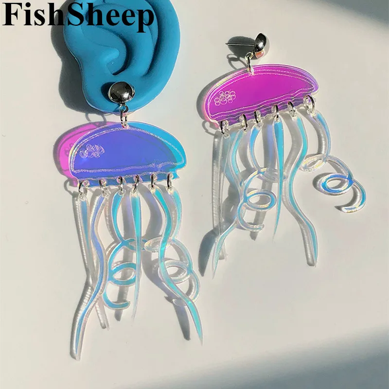

FishSheep Fashion Cute Acrylic Jellyfish Drop Earrings Clear Resin Animal Tassel Pendant Long Earrings Fashion Party Jewelry