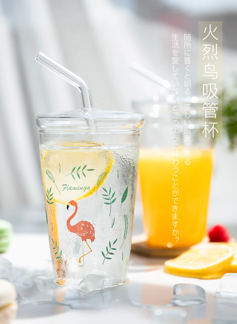 Стеклянная чашка для сока с фламинго прозрачная стеклянная кружка эспрессо