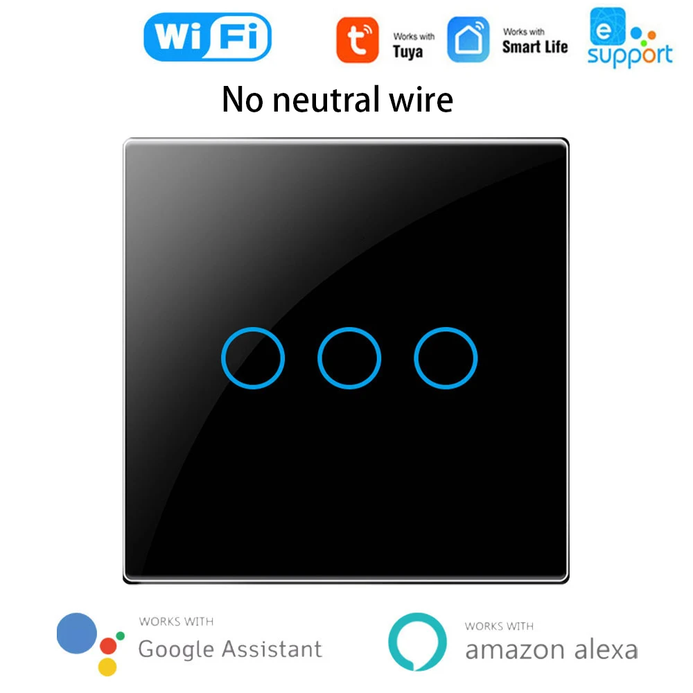

220V WiFi Smart Wall Touch Light Switch Smart Wifi Touch Switch No Neutral Wire Required Support Alexa Tuya 433RF Remote Control