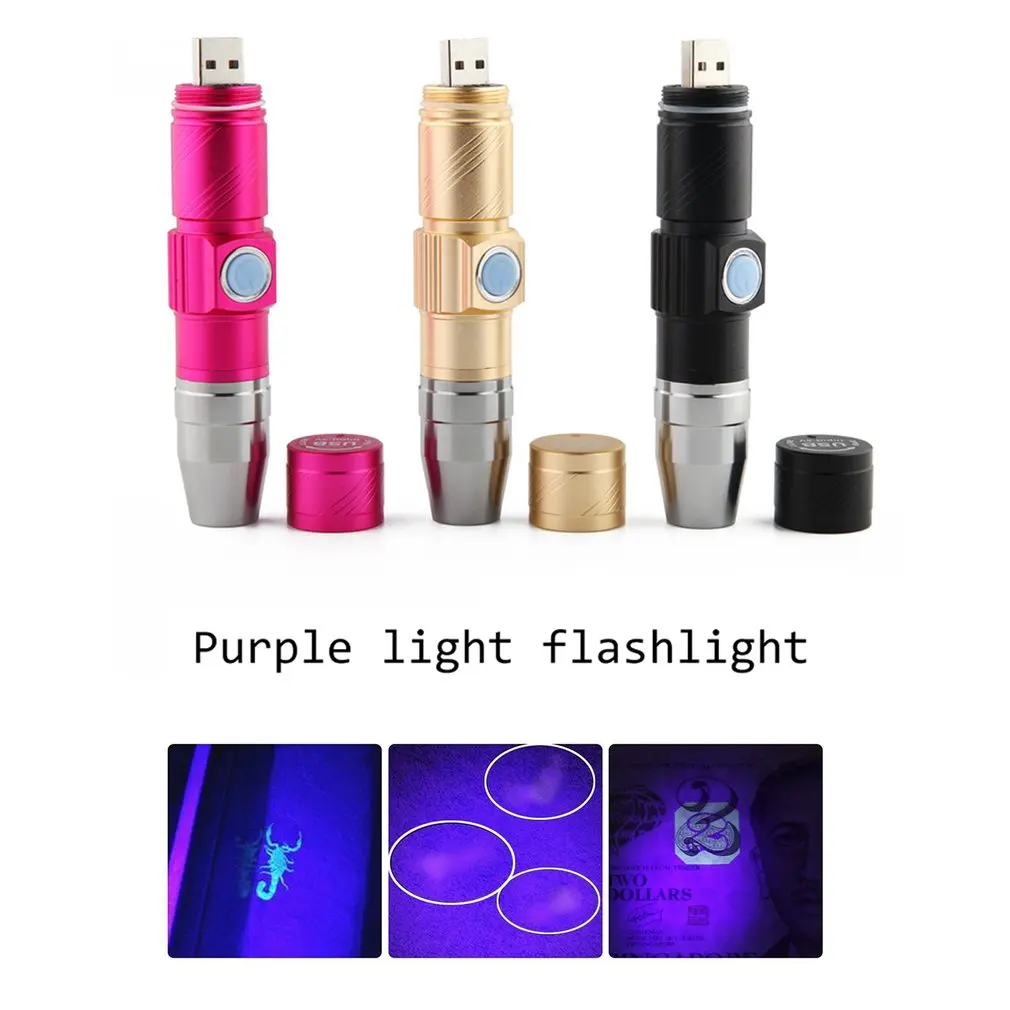 

Purple Light 365nm Mini LED Flashlight Handheld Portable Ultraviolet Detector USB Charge UV Torch For Marker Checker Detection