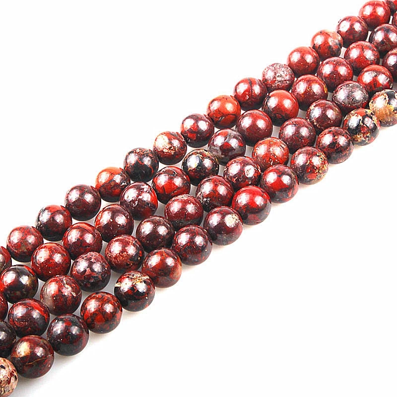 OMHXZJ 6 8 10 12 мм натуральный камень красный Brecciated Jasper бусины выбрать размер ювелирные изделия ZZ11