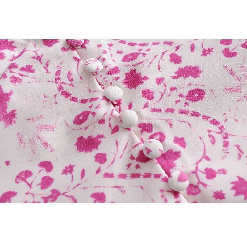 

New Women's 2021 Fashion With Buttons Floral Print Cropped Tops Retro Deep V Neck Long Sleeve Blouse Chic Top