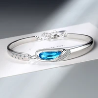 womens fashion luxury blue zirconia stone cuff bracelets shiny micro crystal pave waterhole charming bracelet accessories gifts