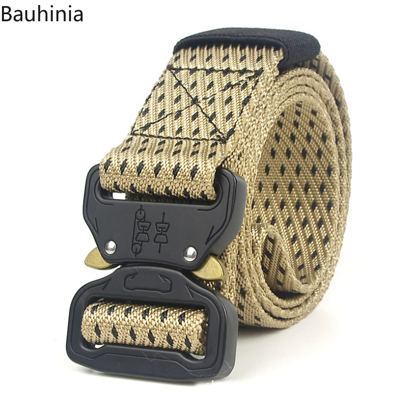 New 125*3.8cm High Quality Outdoor Mountaineering Men's Canvas Belt with Alloy Buckle Head 5 Color Thickening Tactical Belt