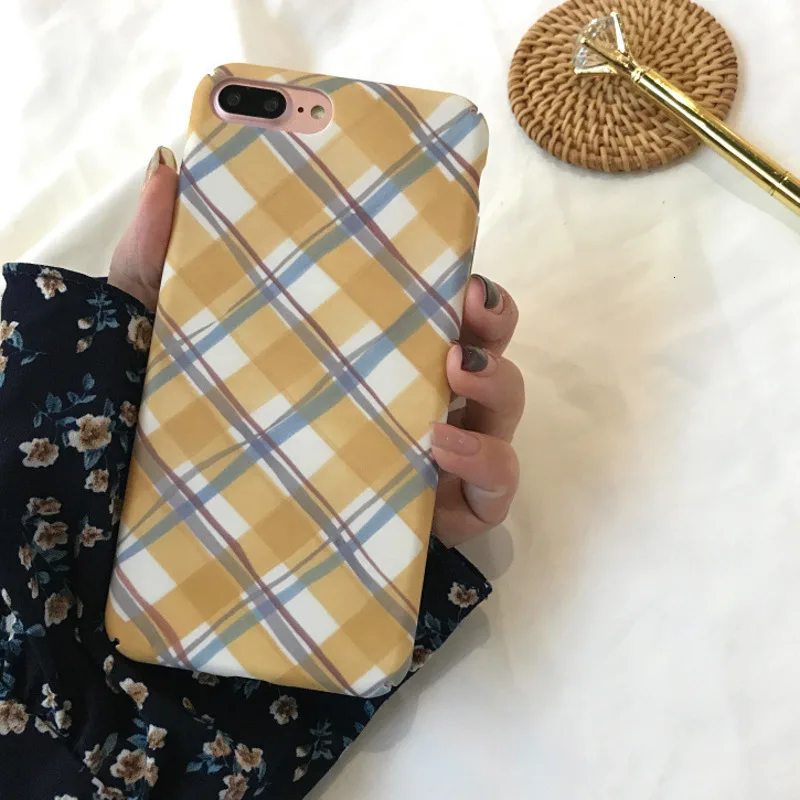 Одежда в Корейском стиле для девочек простые решетки чехол телефона iPhone11 X XS XR XSMax