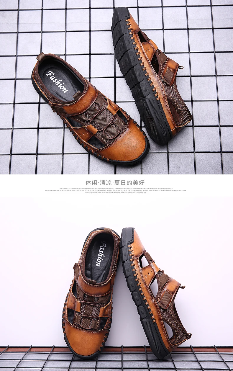 Brand New Fashion Summer Beach Breathable Men Sandals Genuine Leather Men's Sandal Man Causal Shoes Plus Size 38-46