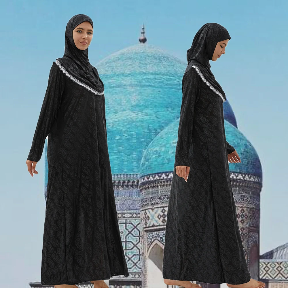Мусульманская женская молитвенная одежда Рамадан, 1 шт., платье-кафтан с прикрепленным хиджабом, мусульманская абайя с капюшоном, Дубай джел...