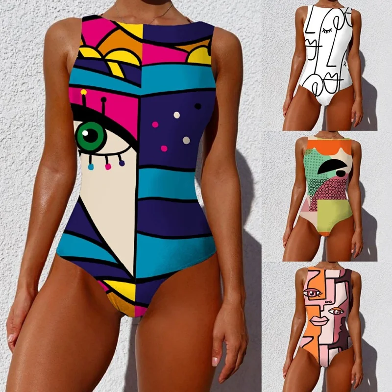 

Women Swimwear Pop Art One Piece Swimsuit Female Monokini Swimming Suits Bathing Suits Print Swimsuits For Women Swimwear Beach