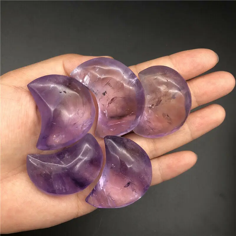 

Wholesale 1PC Cute Natural Amethyst Moon Shaped Quartz Crystal Hand Caved Stones Decor Gifts Natural Quartz Crystals
