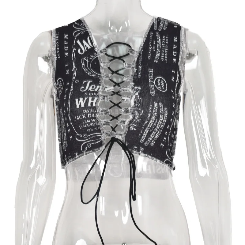 

2021 classic retro spring and summer denim short sexy fringed lace fashion squandered vest