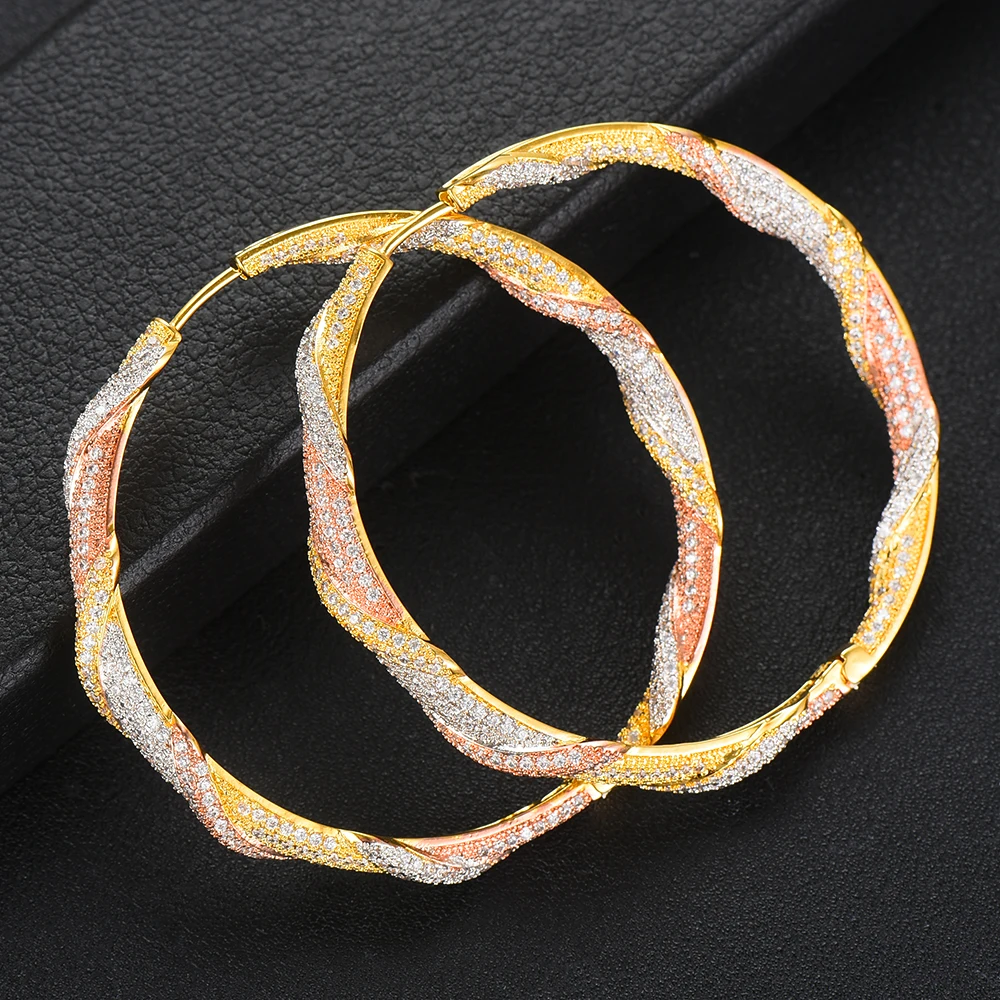 

Trendy Noble Luxury Full Shiny CZ Big Hoop Earrings Jewelry For Elegant Women Wedding Earrings Gift Brincos feminino