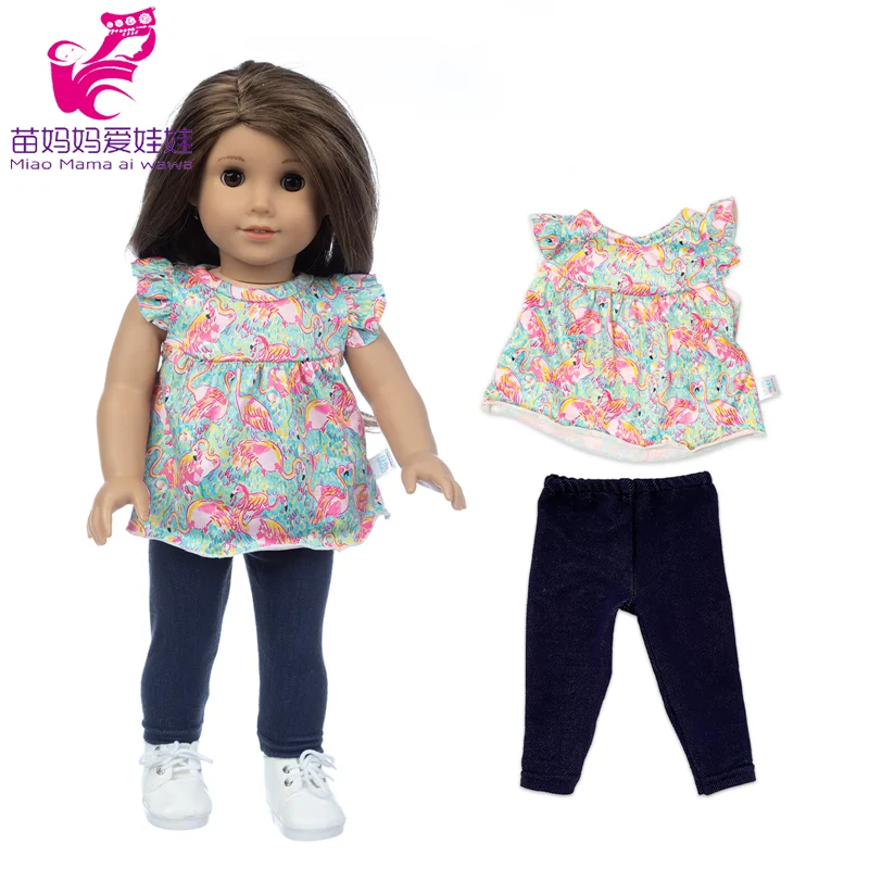 

Одежда для кукол 18 дюймов, рубашка с цветами, штаны 40 см, рубашка с цветочным вырезом для кукол, летняя одежда