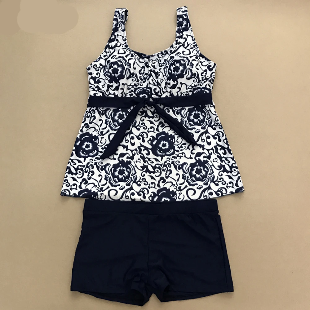 Большой женский раздельный купальник танкини с шортами черный купальный костюм