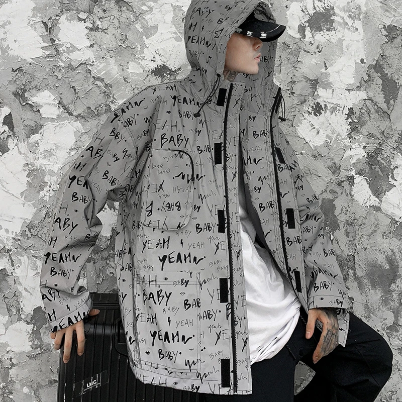Мужская Светоотражающая куртка с капюшоном в стиле хип хоп|Мужские куртки| |