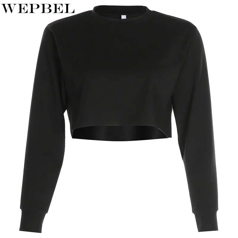 

Mandylandy Women Long Sleeve Hoodies Round Neck Crop Tops Solid Color Short Sweatshirts Spring Outfits Jumper