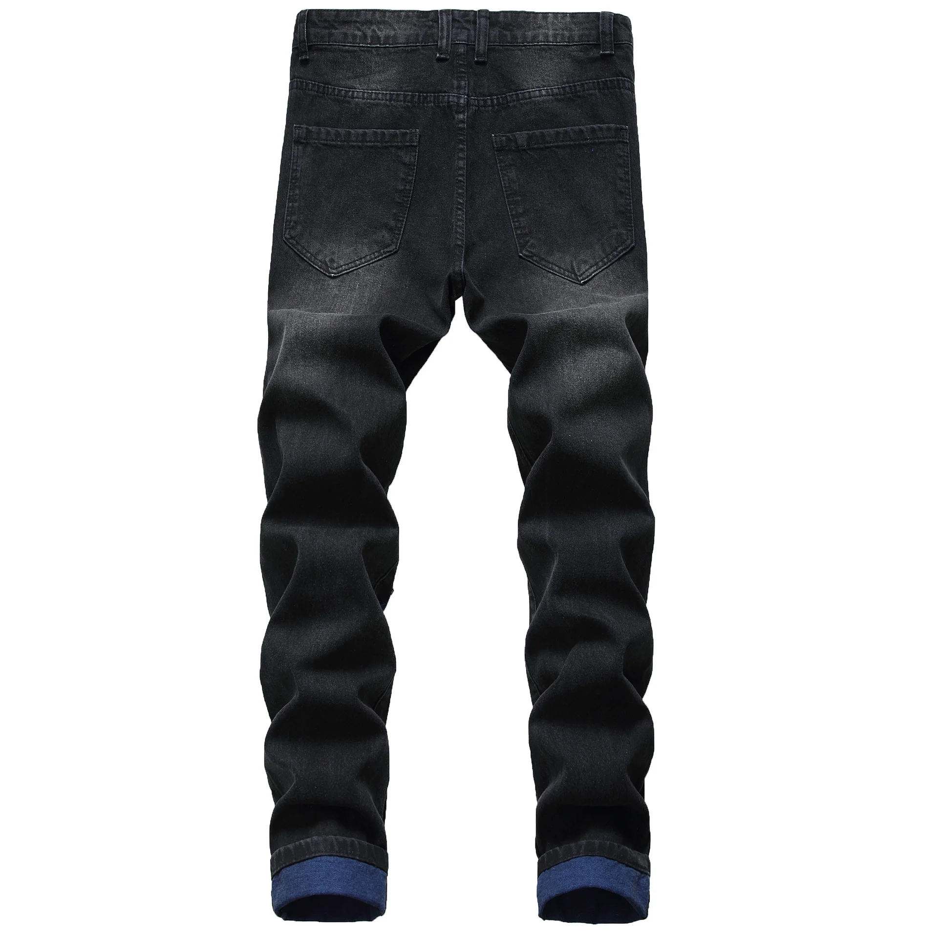 Джинсы мужские рваные модные прямые брюки Slim Fit повседневные из денима с дырками