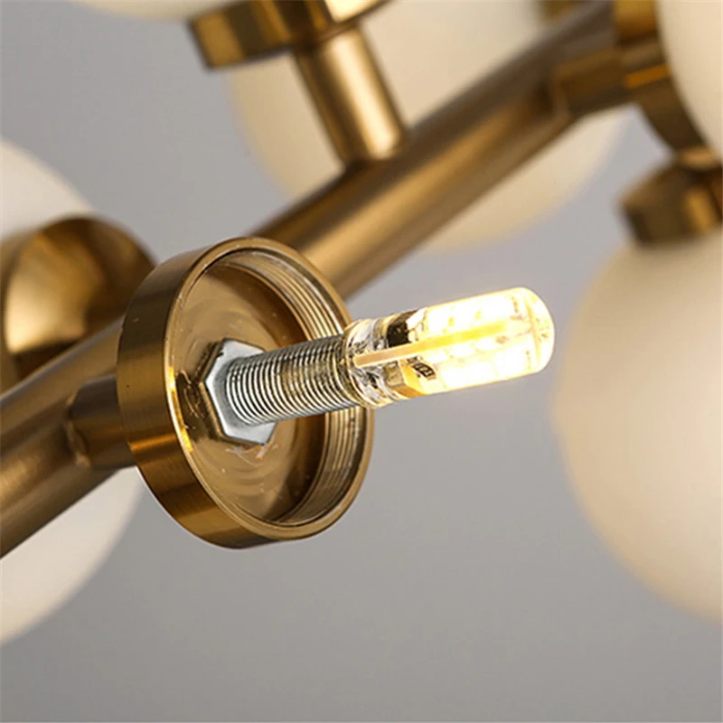 Lámpara de araña LED de bola de vidrio blanco moderno, estilo nórdico, decoración para sala de estar, comedor, cocina, iluminación para el hogar, dorado Negro
