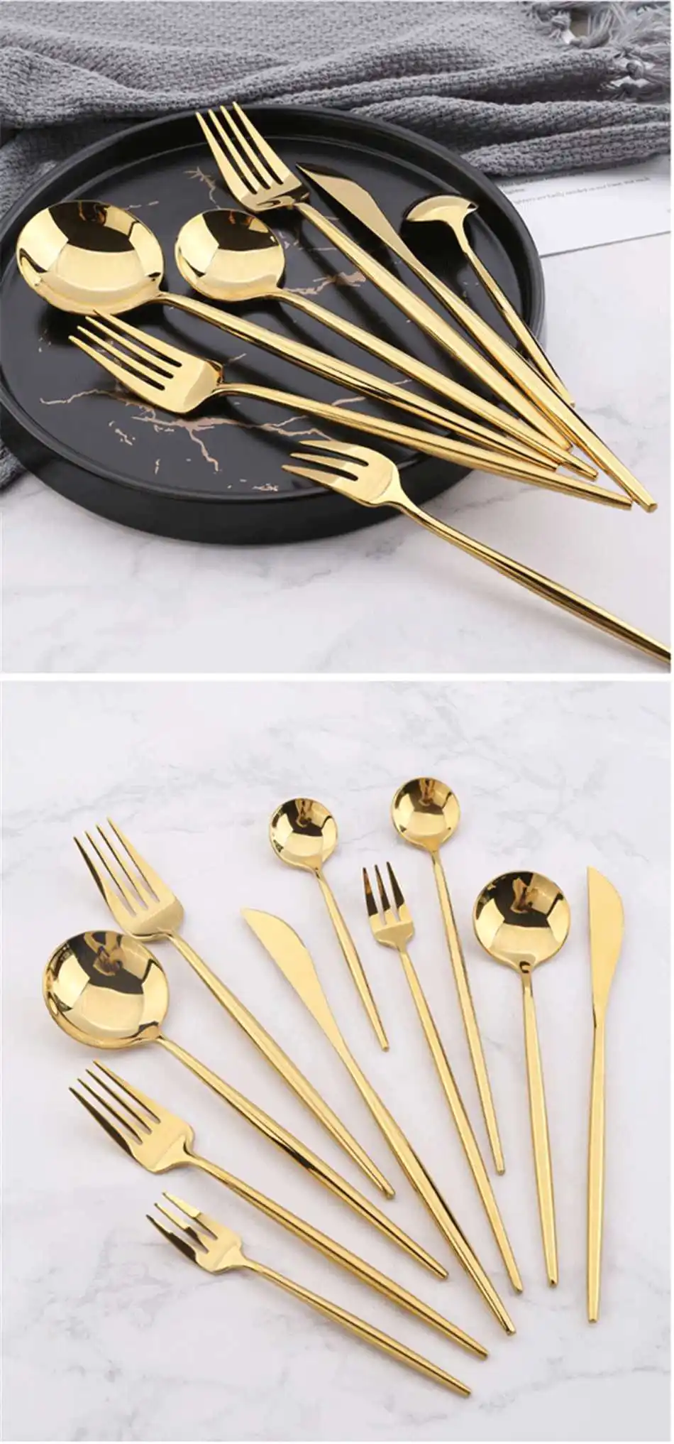 High Quality Gold Cutlery Set Stainless Steel Portable Dinnerware Set Mirror Polishing Food Steak Fork Spoon Knife Chopstick 1pc